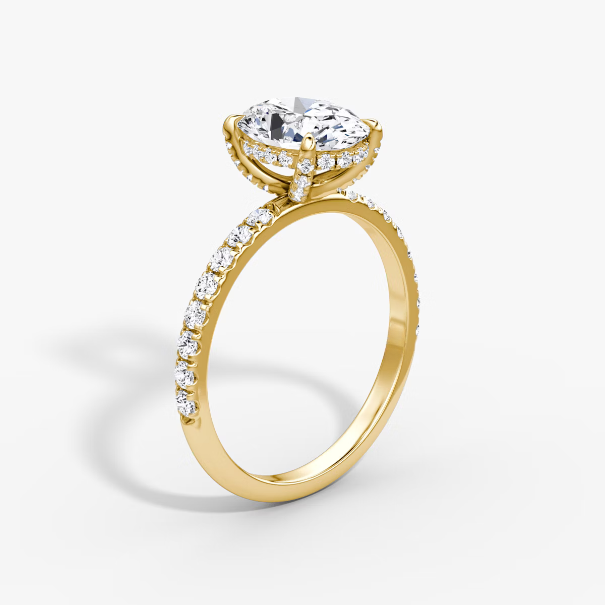 Oval Hidden Halo Diamond Ring with Pavé Setting and Prong-Set Accents