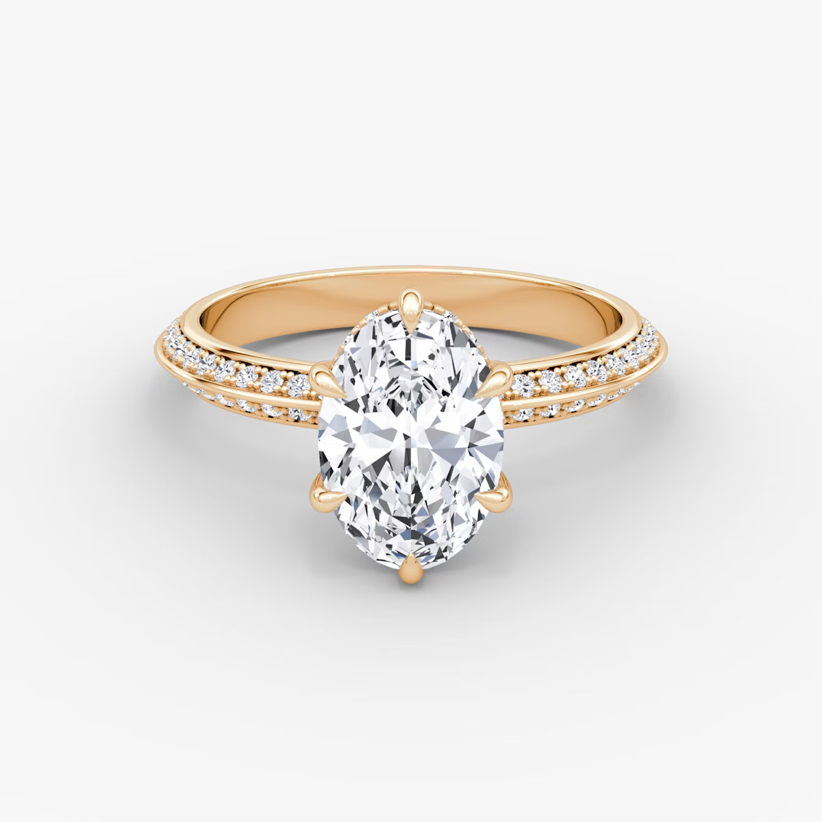 The Sculpted Oval Hidden Halo Diamond Ring with Pavé Setting