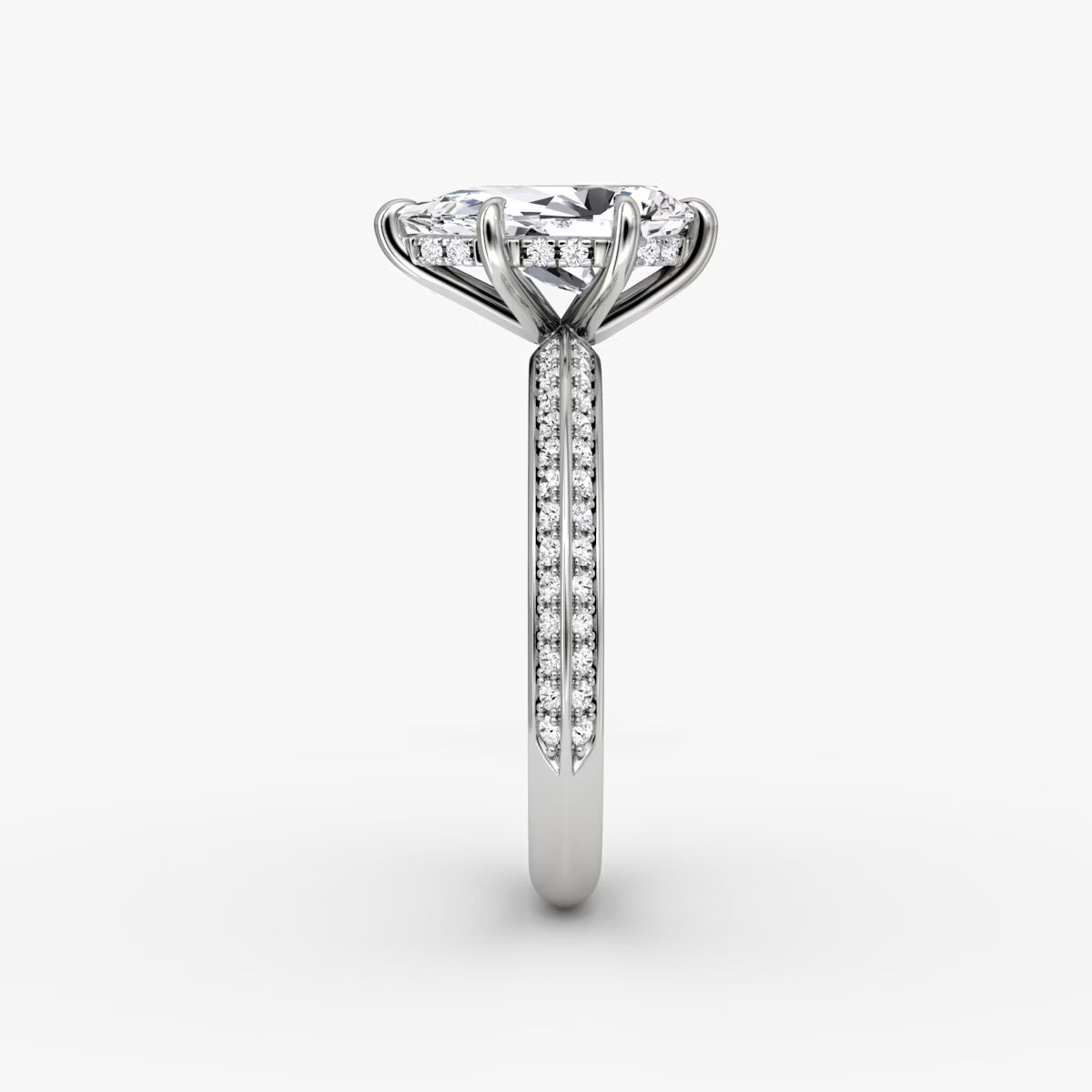 The Sculpted Pear Hidden Halo Diamond Ring with Pavé Setting
