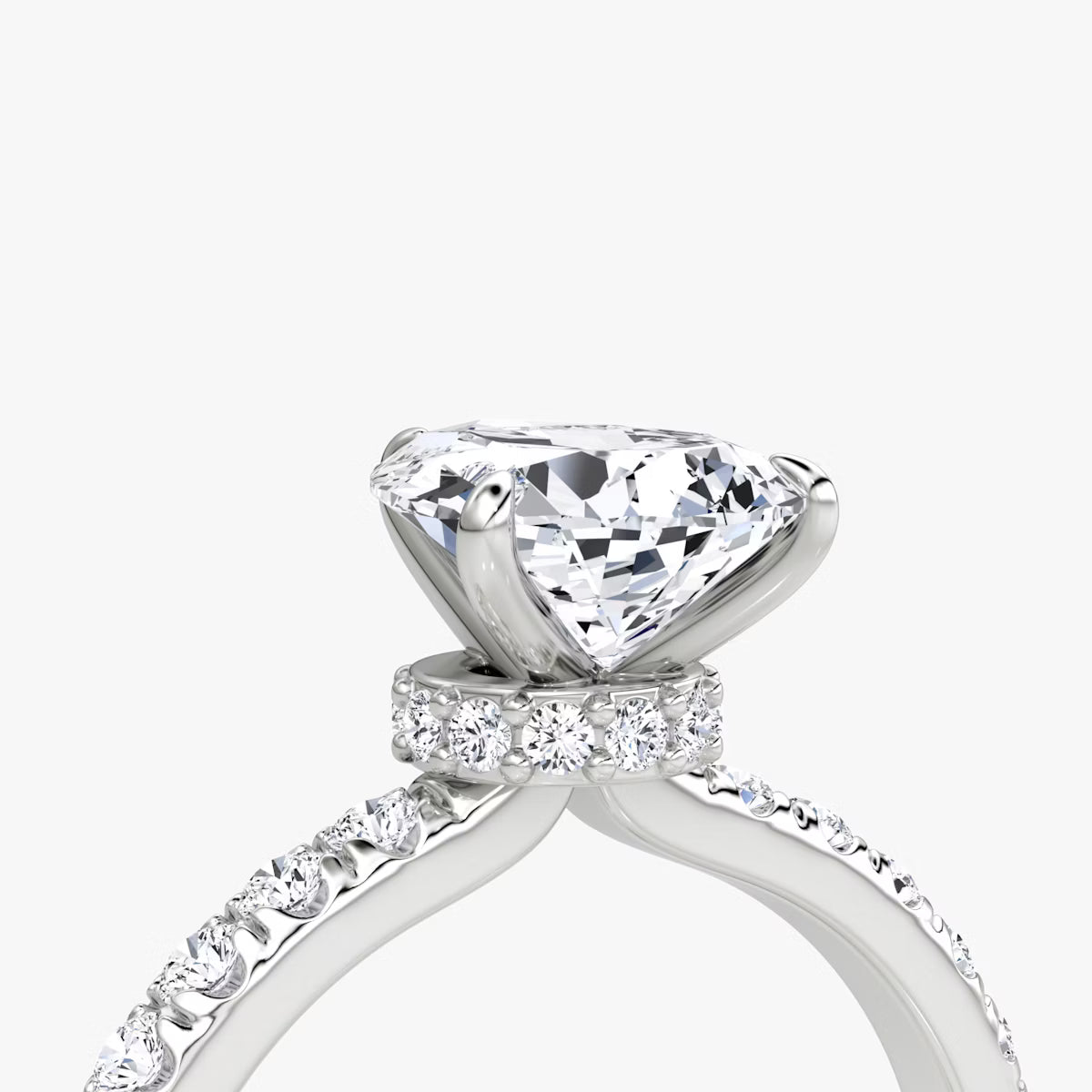 Pear Secret Halo Diamond Ring with Pavé Setting