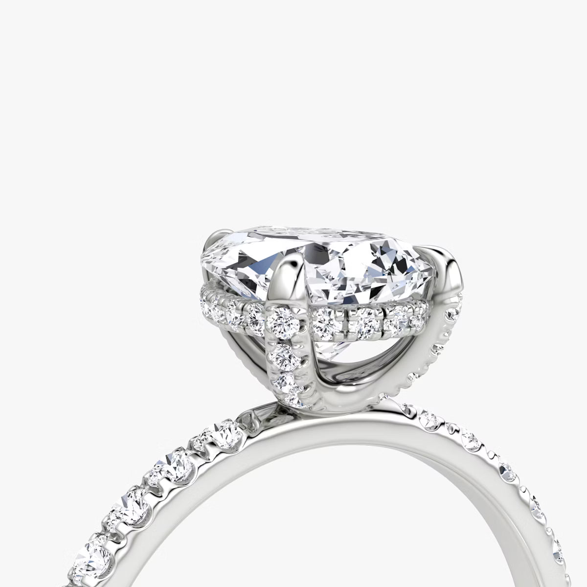 Pear Hidden Halo Diamond Ring with Pavé Setting and Prong-Set Accents