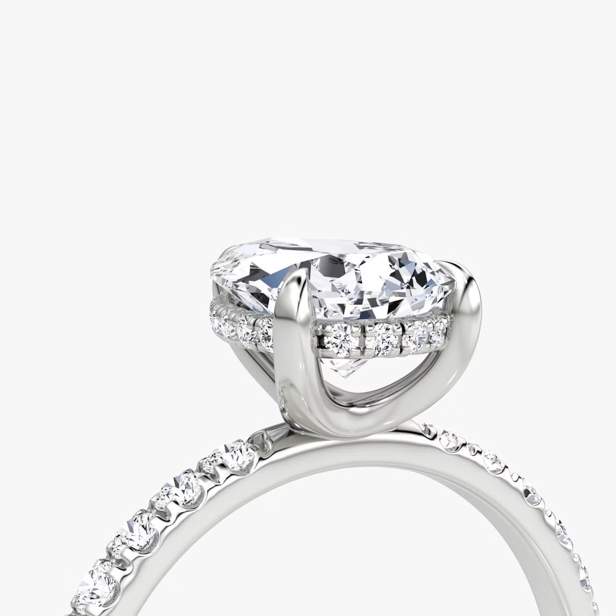 Pear Hidden Halo Diamond Ring with Pavé Setting