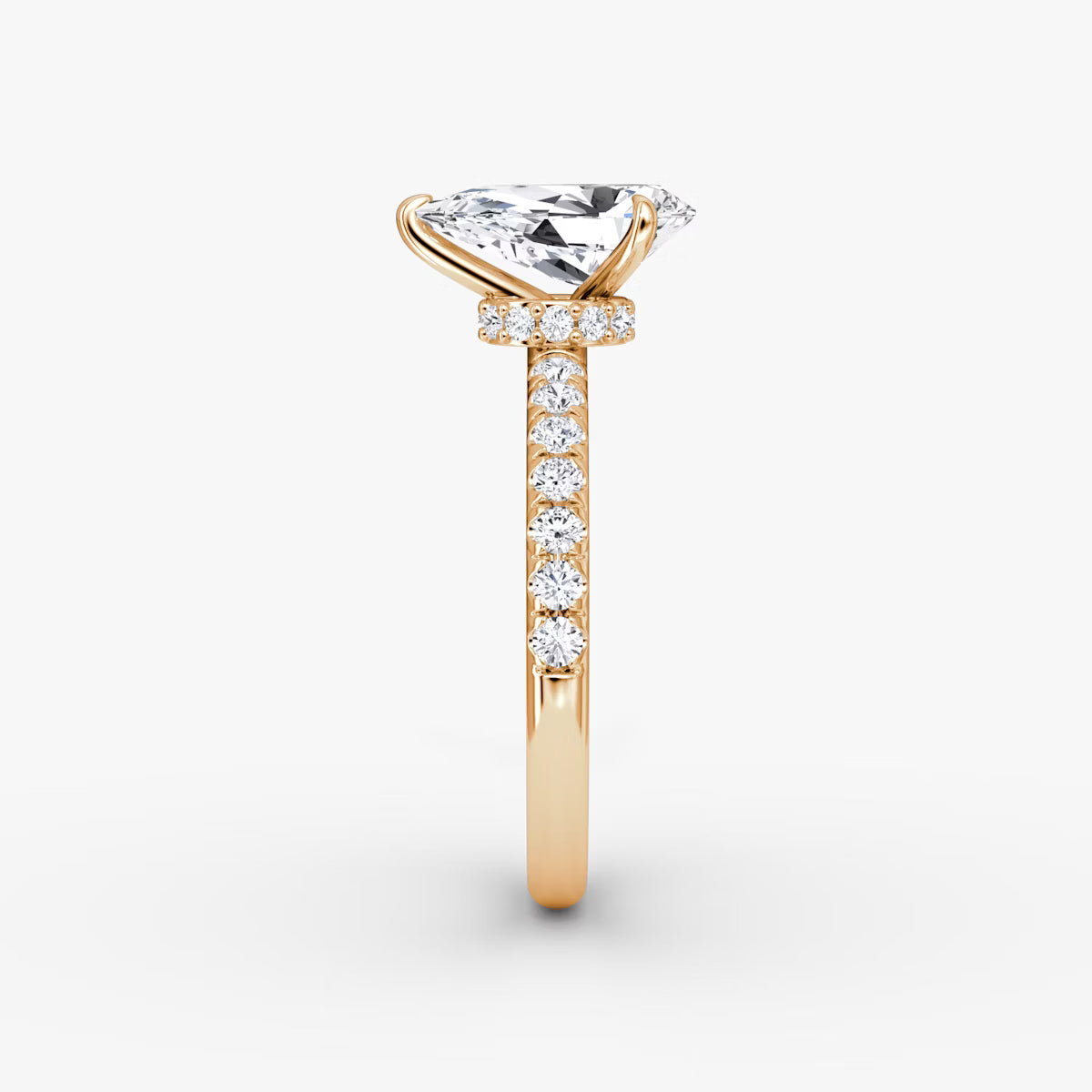 Pear Secret Halo Diamond Ring with Pavé Setting