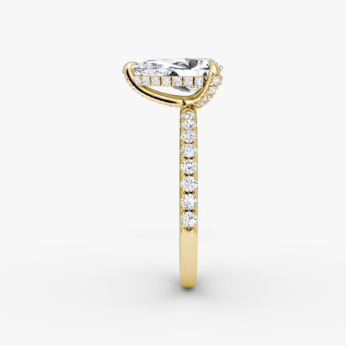 Pear Hidden Halo Diamond Ring with Pavé Setting and Prong-Set Accents