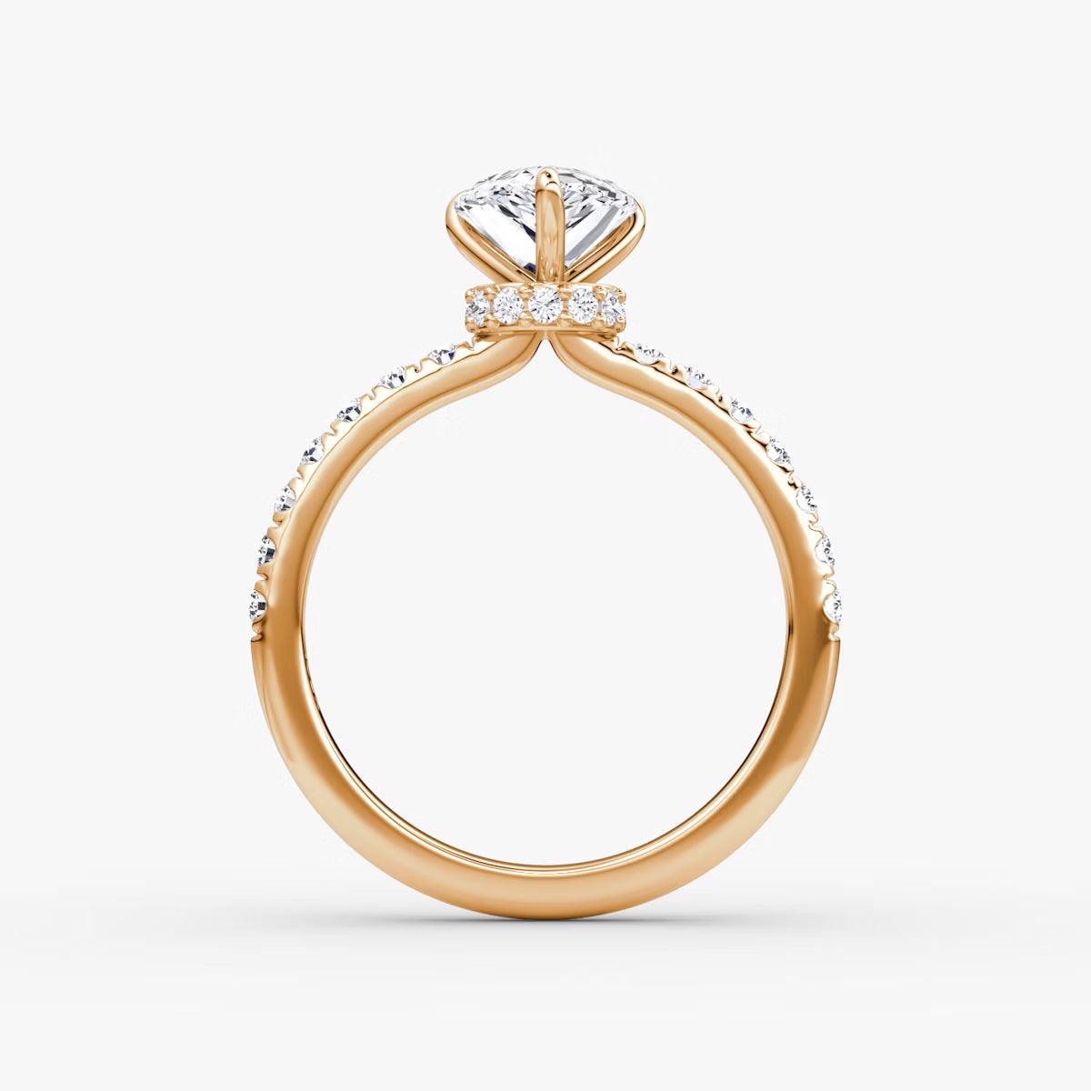 Pear Secret Halo Diamond Ring with Pavé Setting