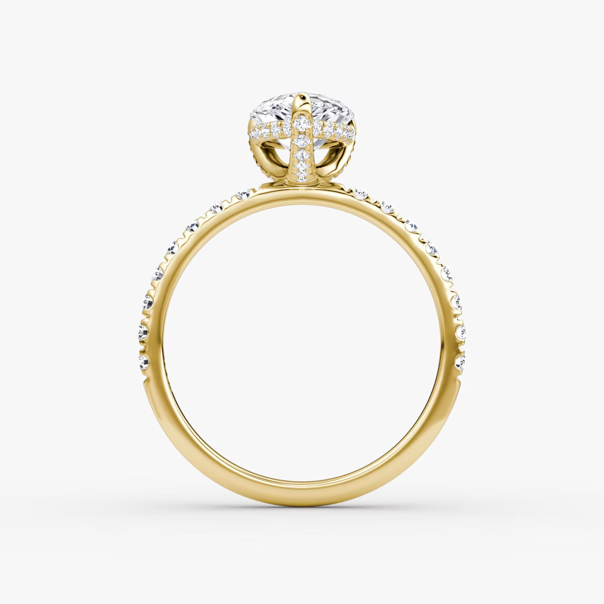 Pear Hidden Halo Diamond Ring with Pavé Setting and Prong-Set Accents