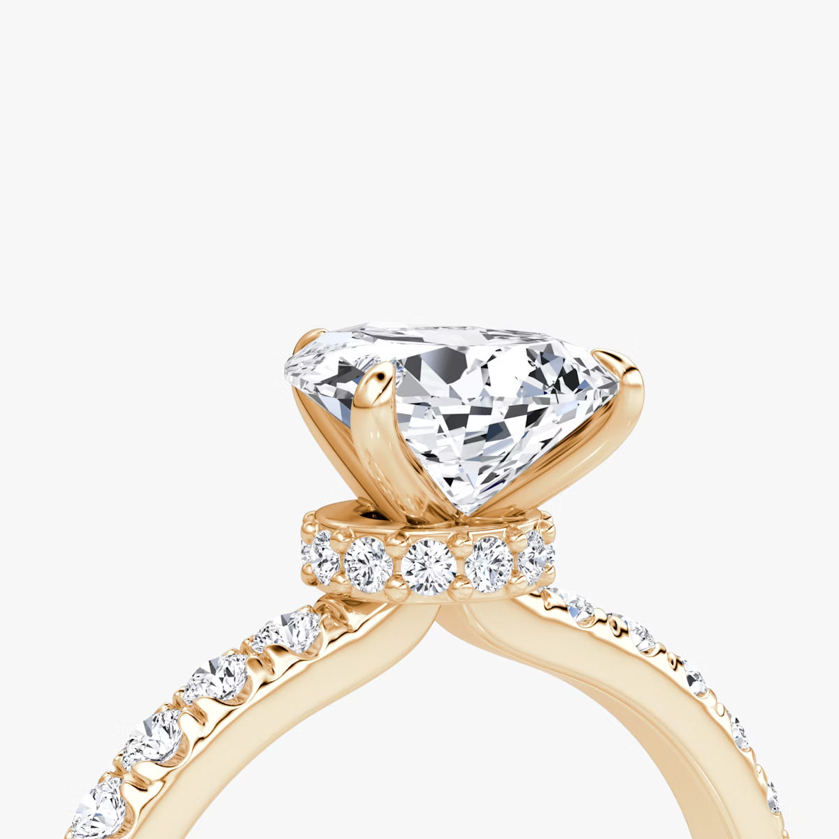 Pear Secret Halo Diamond Ring with Pavé Setting