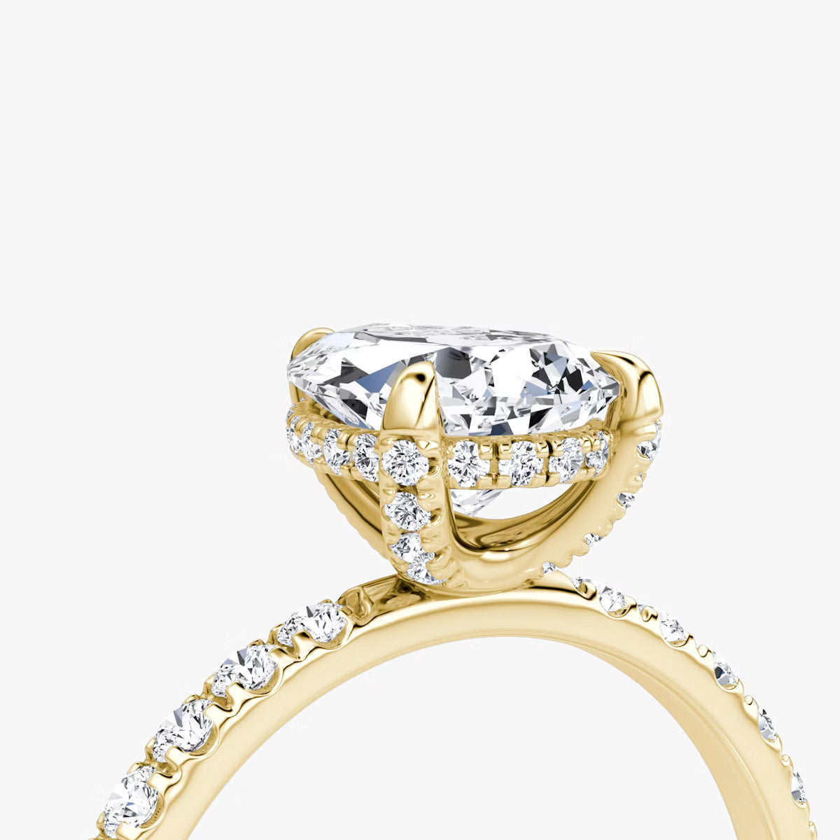 Pear Hidden Halo Diamond Ring with Pavé Setting and Prong-Set Accents
