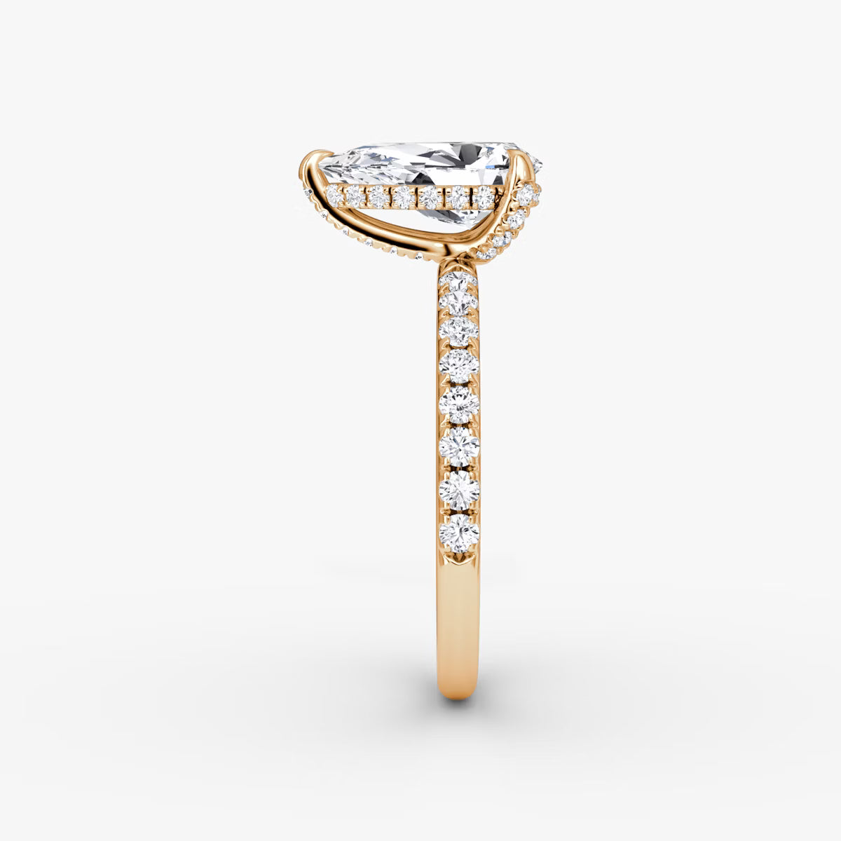 Pear Hidden Halo Diamond Ring with Pavé Setting and Prong-Set Accents
