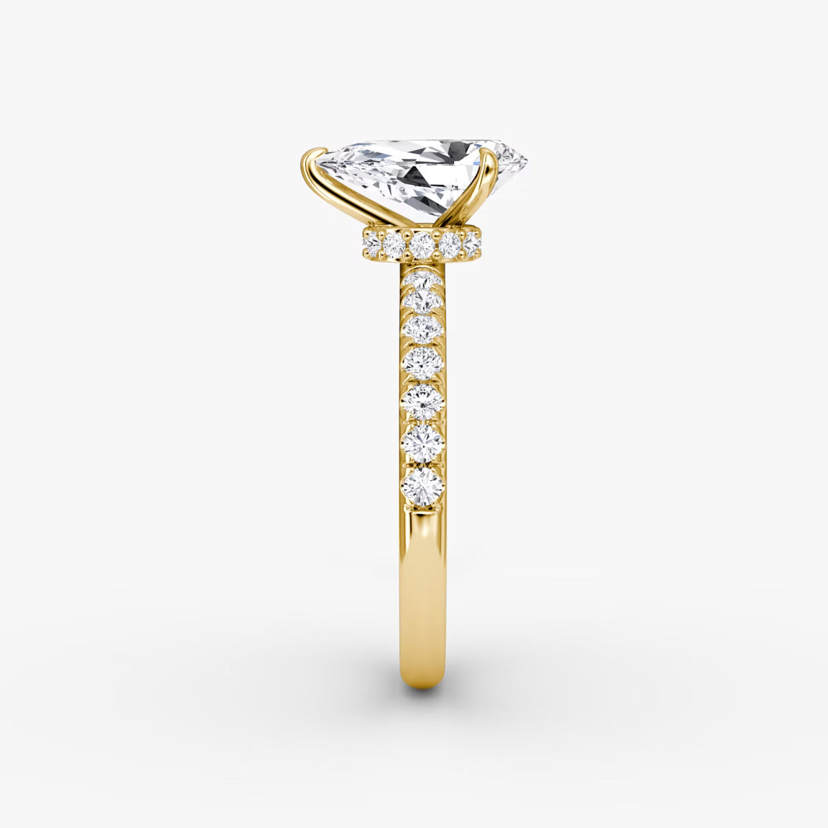 Pear Secret Halo Diamond Ring with Pavé Setting