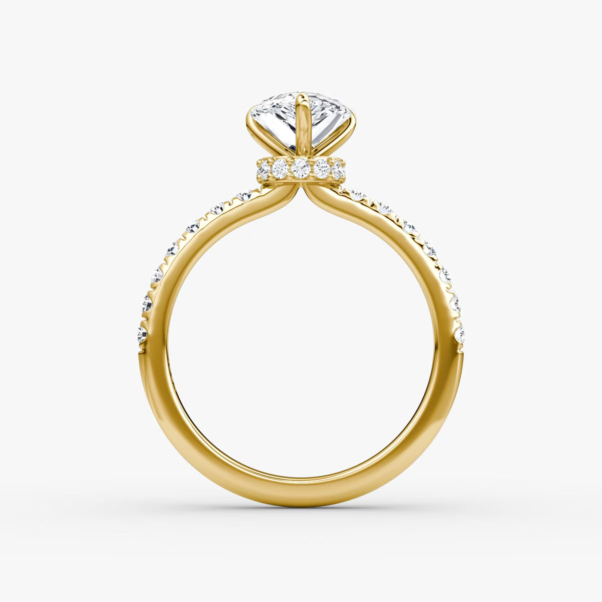 Pear Secret Halo Diamond Ring with Pavé Setting