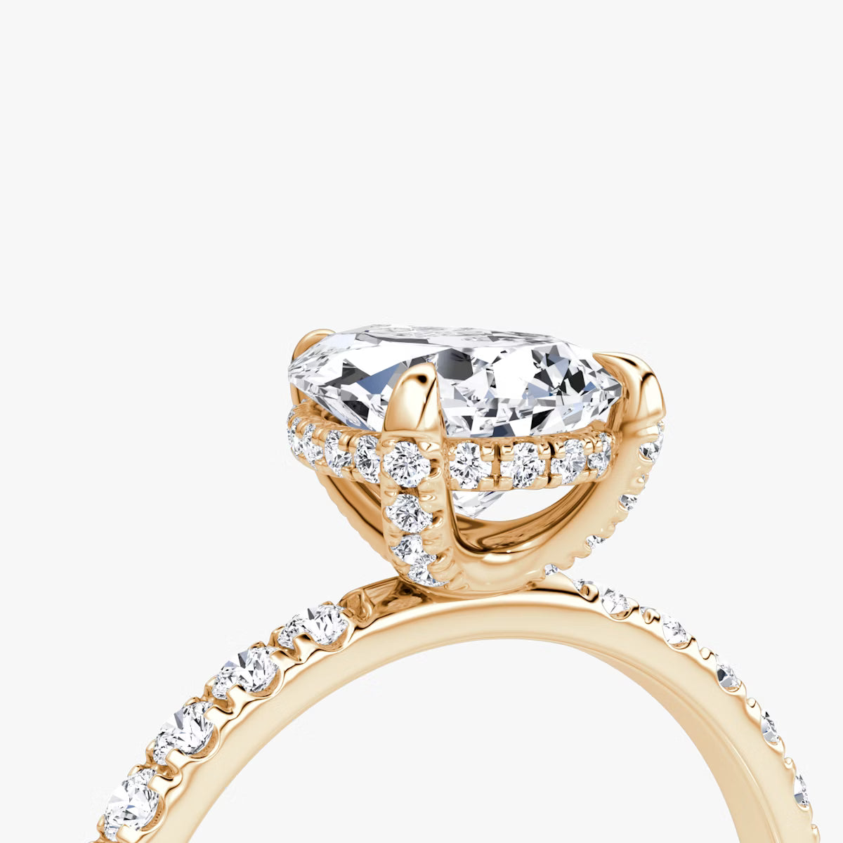 Pear Hidden Halo Diamond Ring with Pavé Setting and Prong-Set Accents