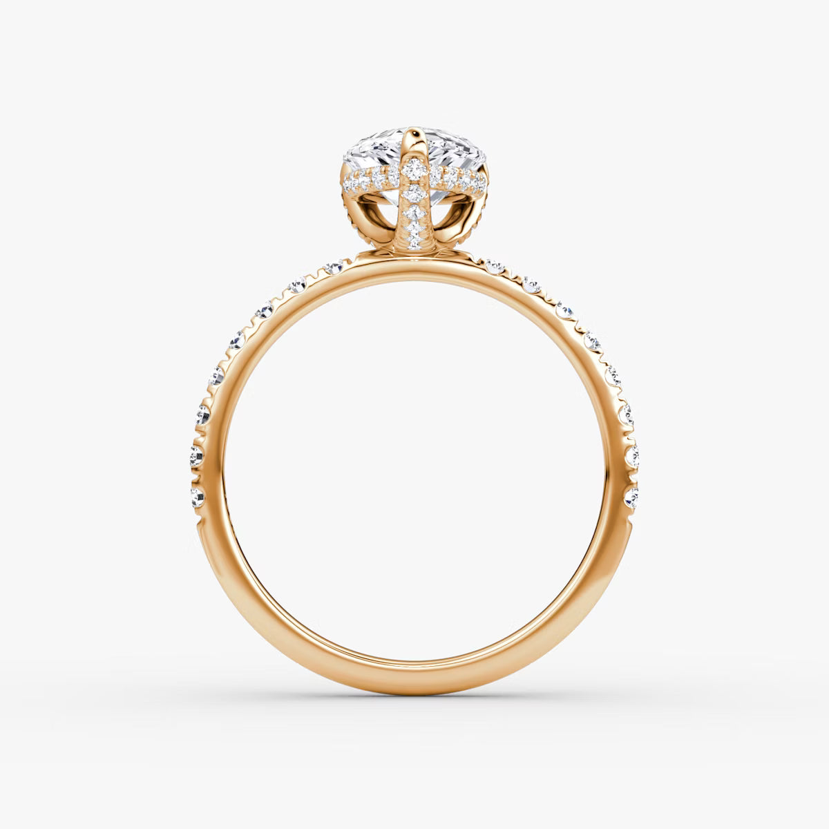 Pear Hidden Halo Diamond Ring with Pavé Setting and Prong-Set Accents