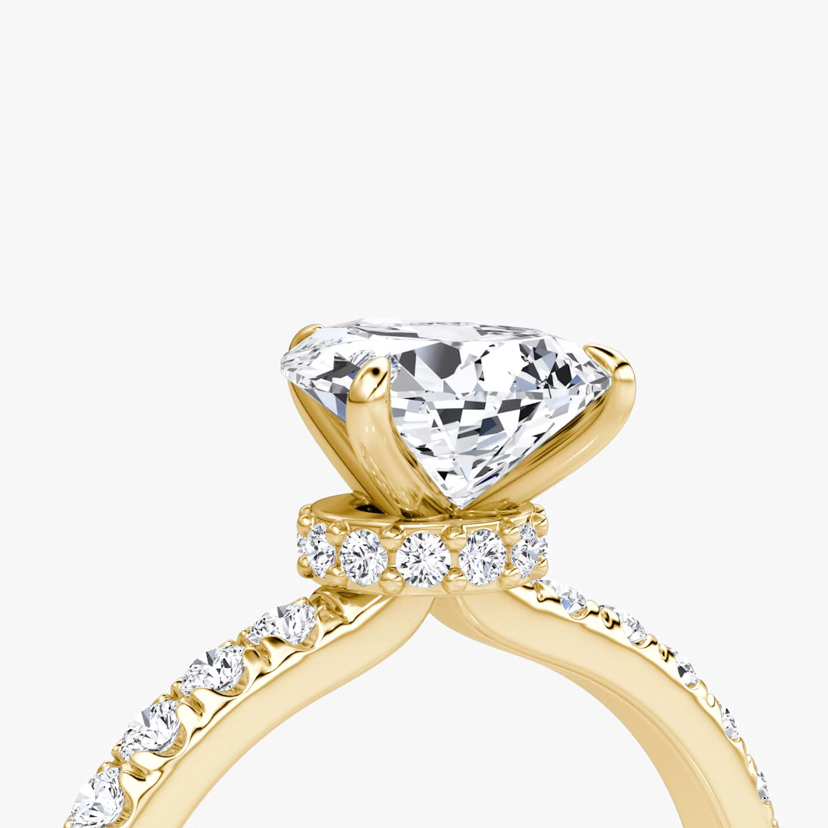 Pear Secret Halo Diamond Ring with Pavé Setting