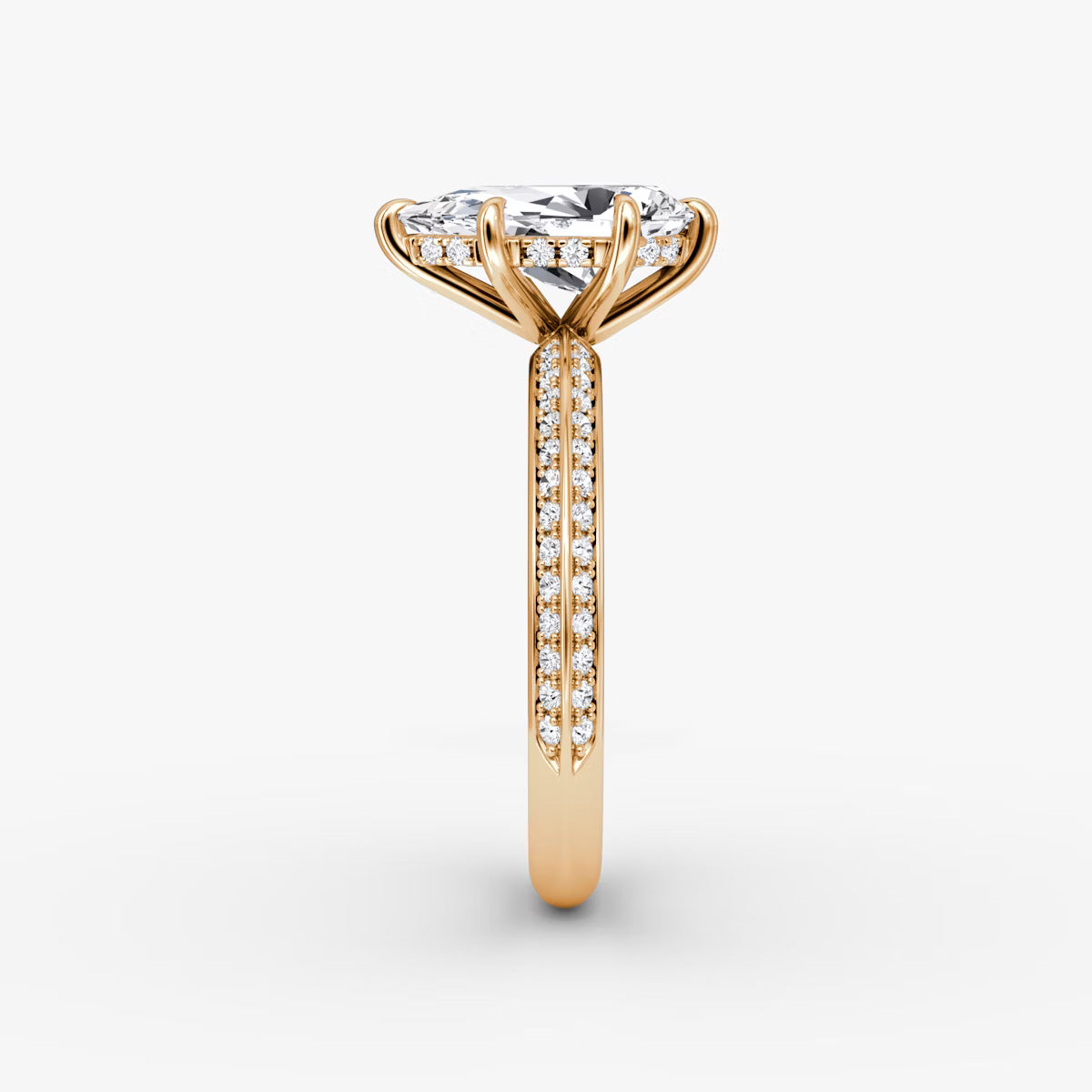 The Sculpted Pear Hidden Halo Diamond Ring with Pavé Setting