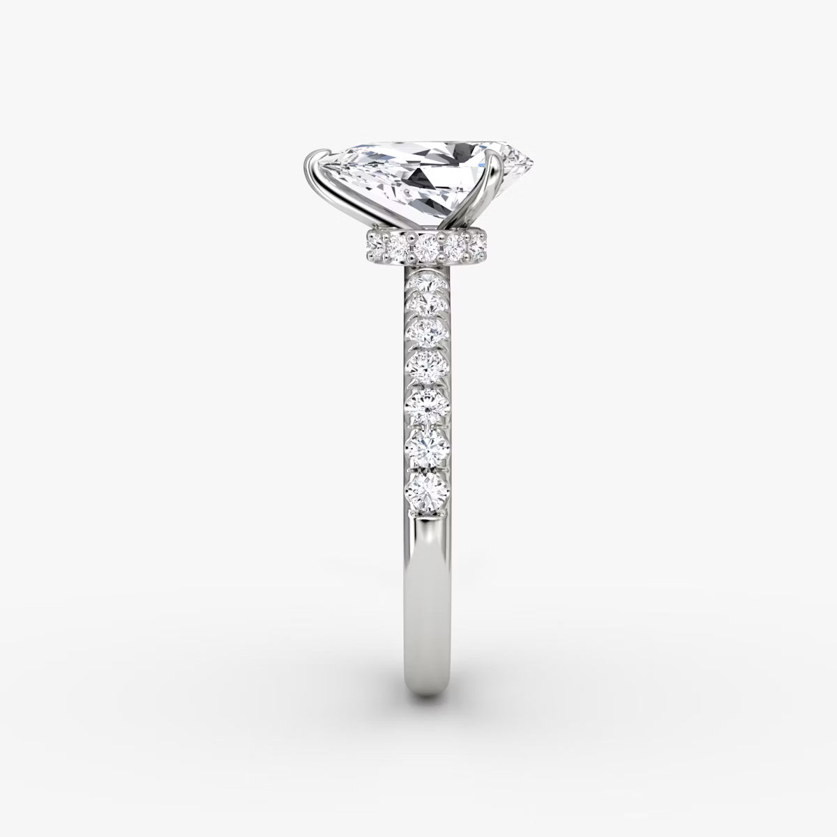 Pear Secret Halo Diamond Ring with Pavé Setting