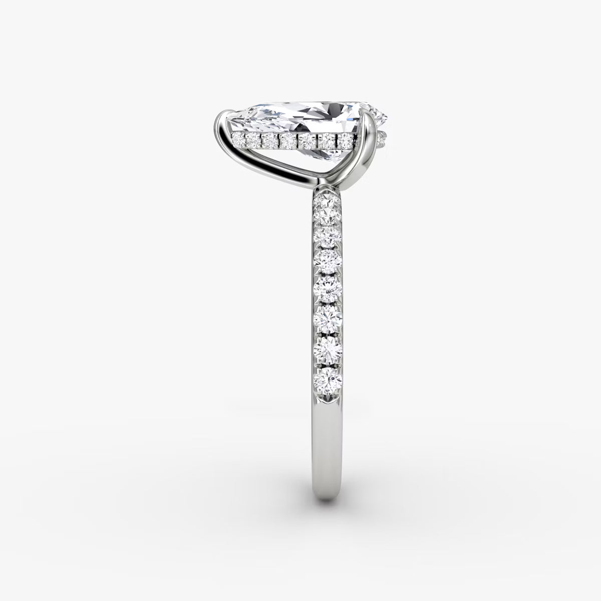 Pear Hidden Halo Diamond Ring with Pavé Setting