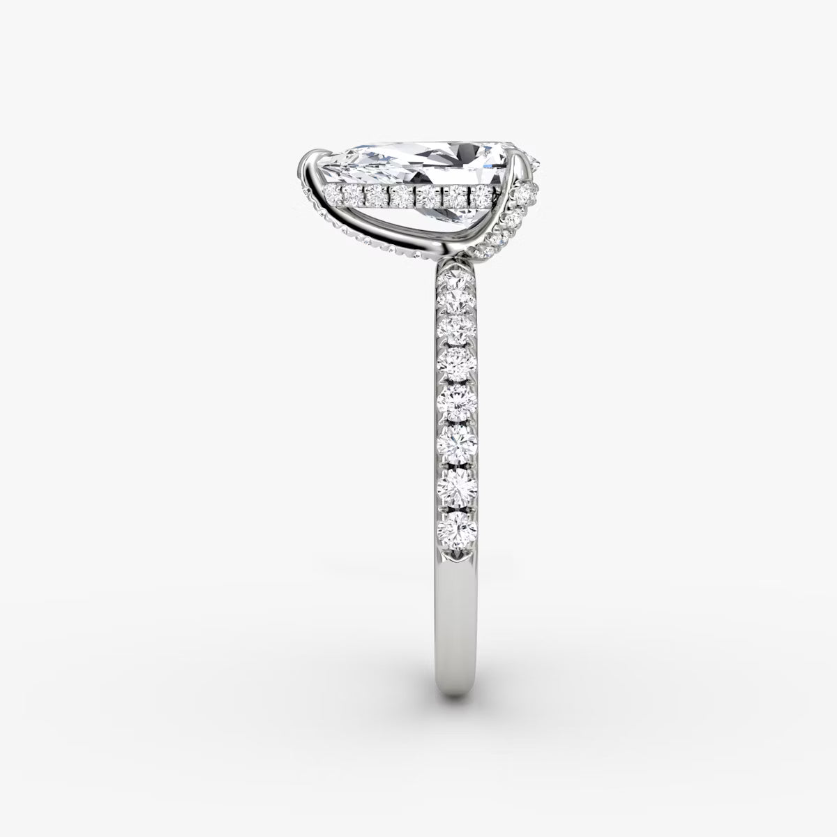 Pear Hidden Halo Diamond Ring with Pavé Setting and Prong-Set Accents