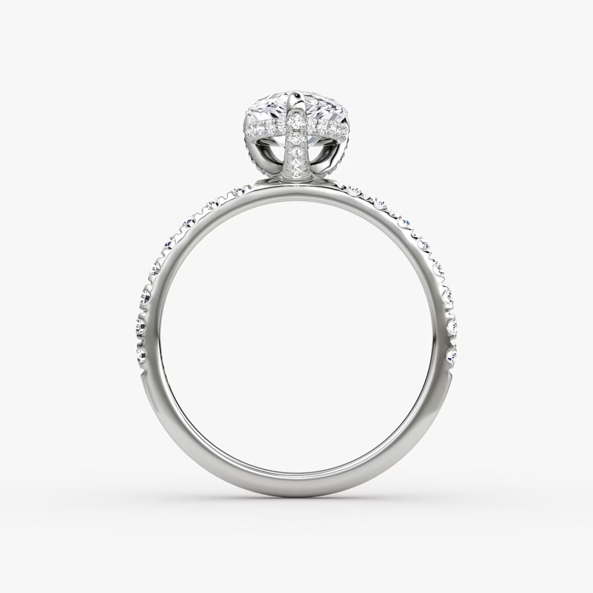 Pear Hidden Halo Diamond Ring with Pavé Setting and Prong-Set Accents