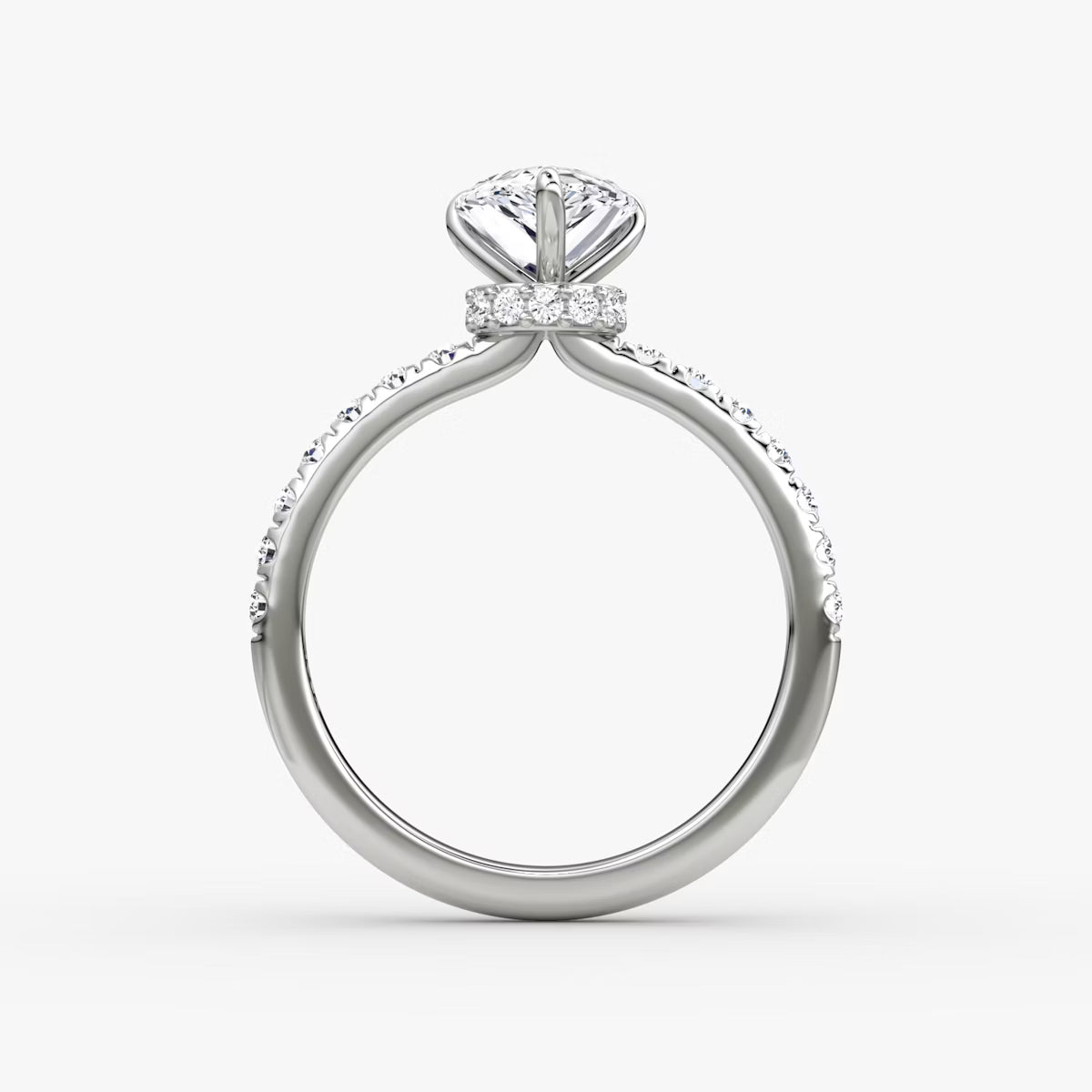 Pear Secret Halo Diamond Ring with Pavé Setting