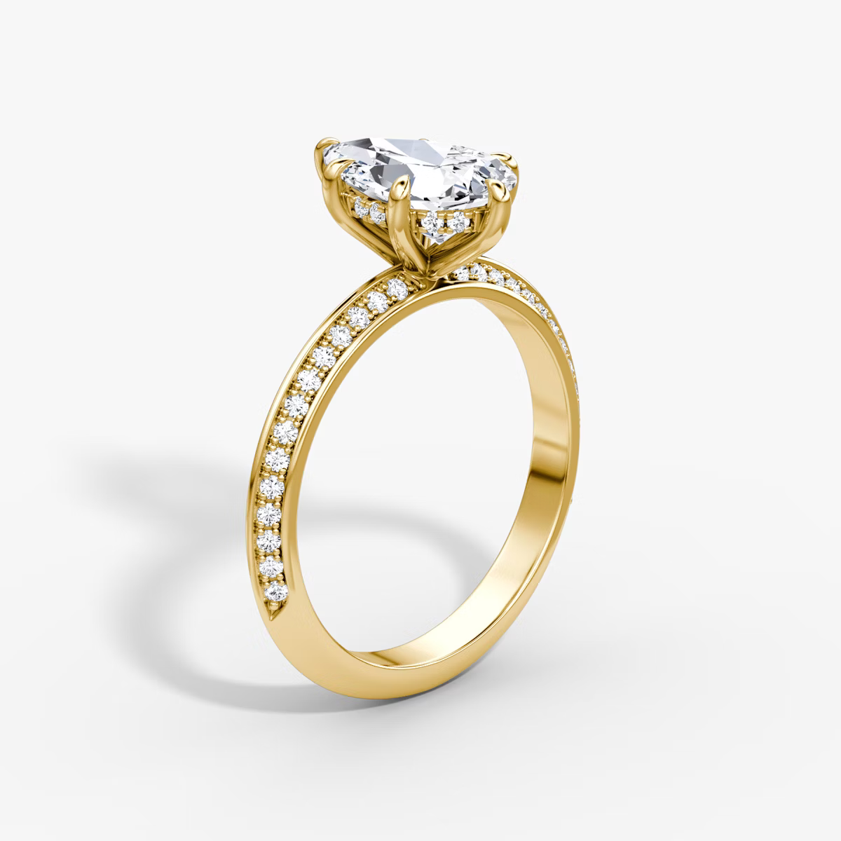 The Sculpted Pear Hidden Halo Diamond Ring with Pavé Setting
