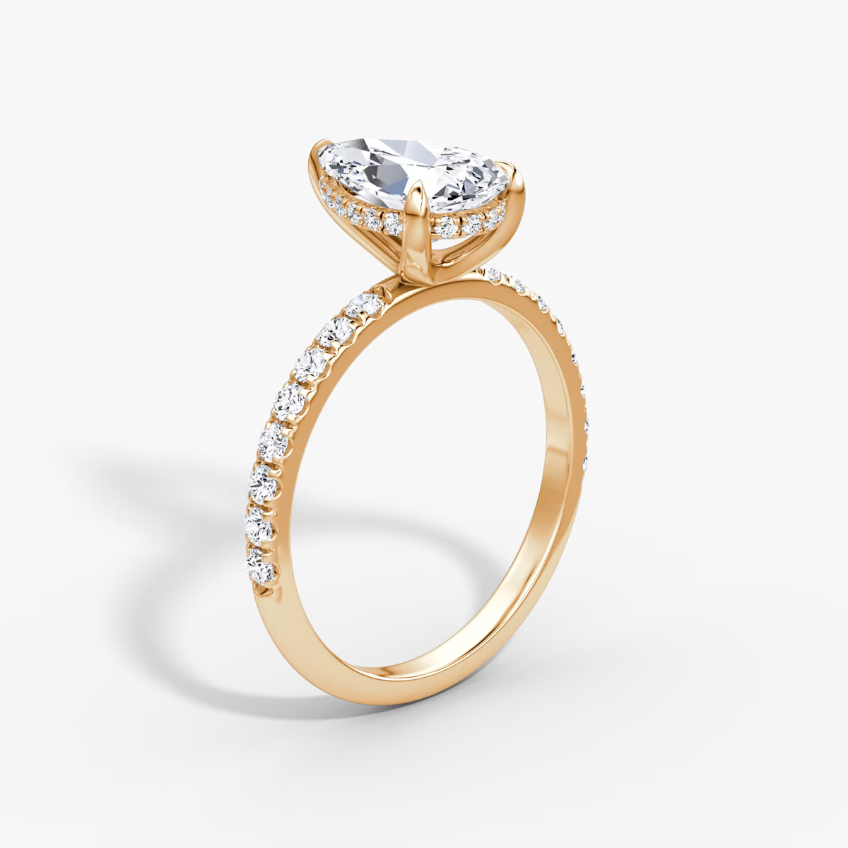 Pear Hidden Halo Diamond Ring with Pavé Setting