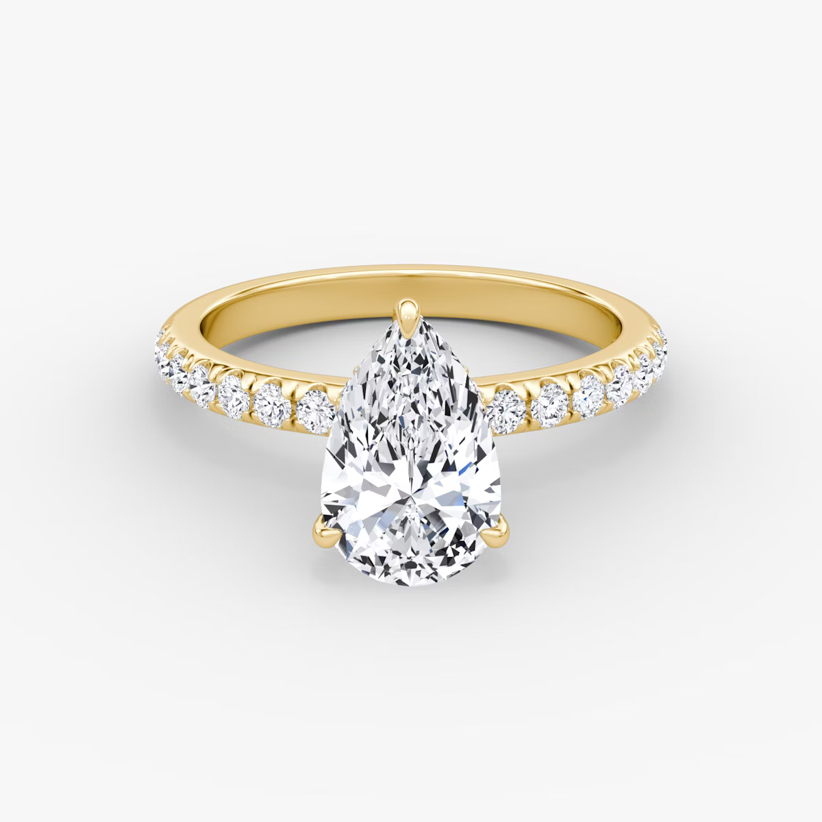 Pear Hidden Halo Diamond Ring with Pavé Setting and Prong-Set Accents