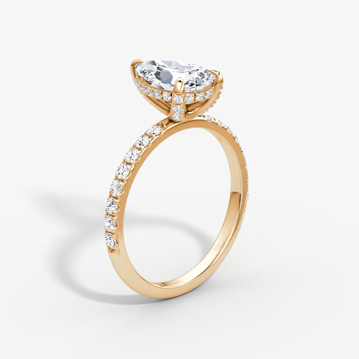 Marquise Hidden Halo Diamond Ring with Pavé Setting and Prong-Set Accents