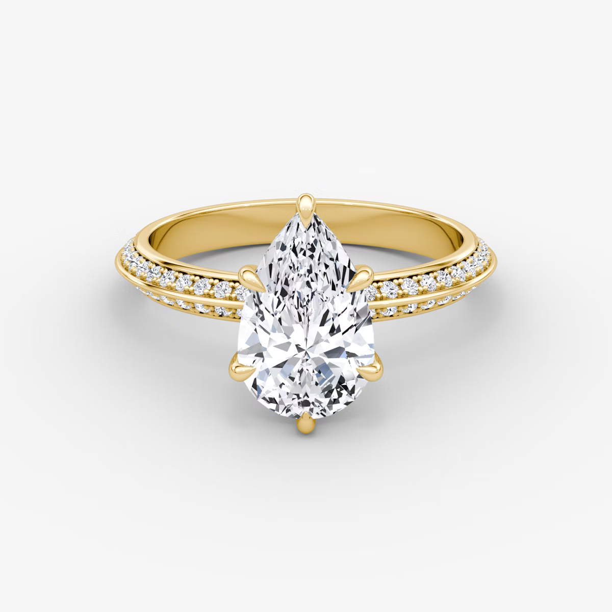 The Sculpted Pear Hidden Halo Diamond Ring with Pavé Setting