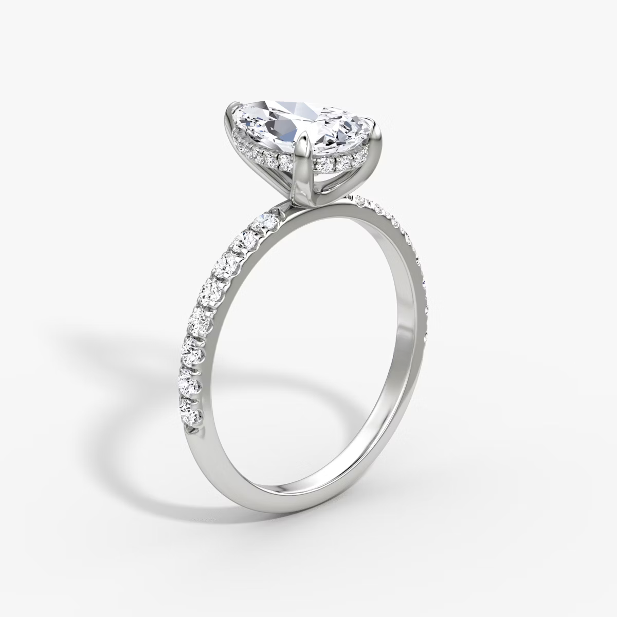 Pear Hidden Halo Diamond Ring with Pavé Setting