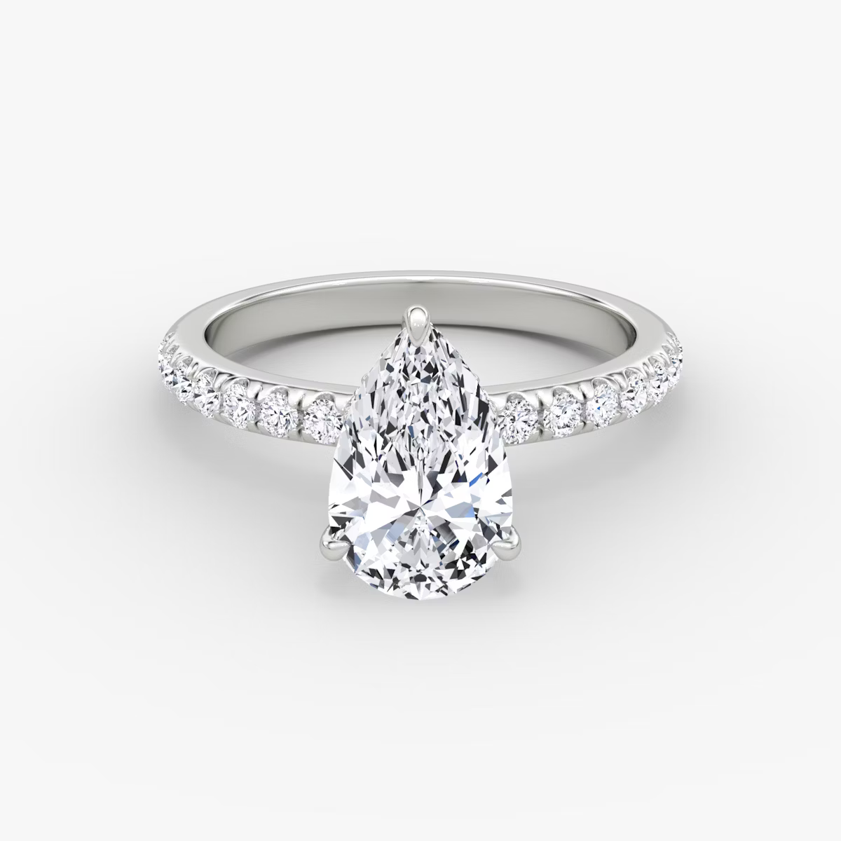 Pear Secret Halo Diamond Ring with Pavé Setting
