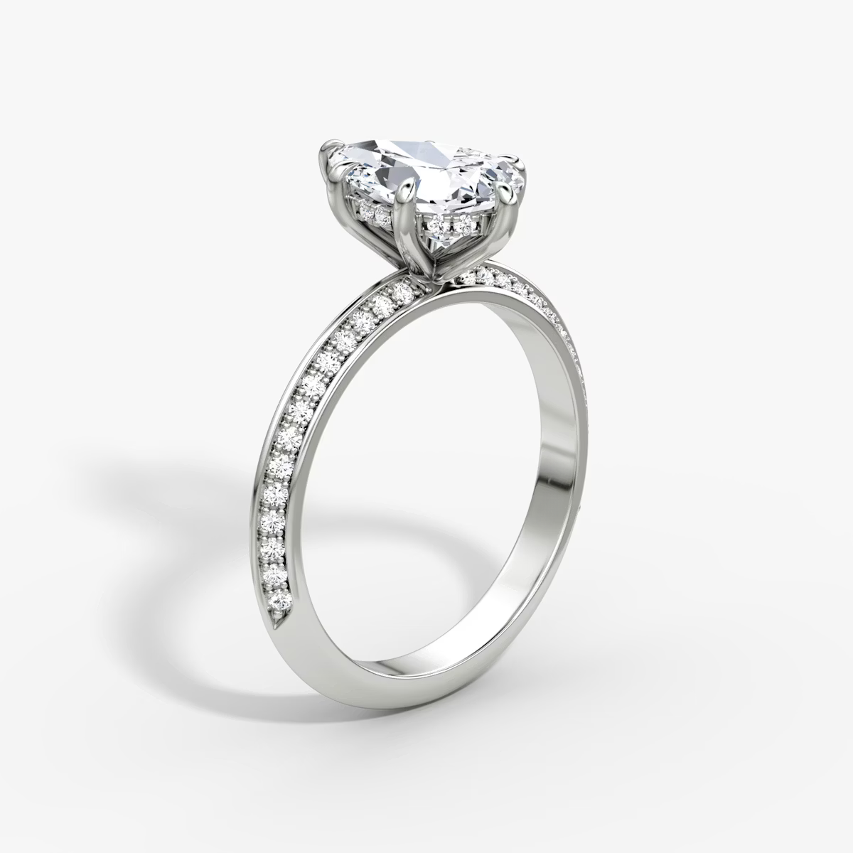 The Sculpted Pear Hidden Halo Diamond Ring with Pavé Setting