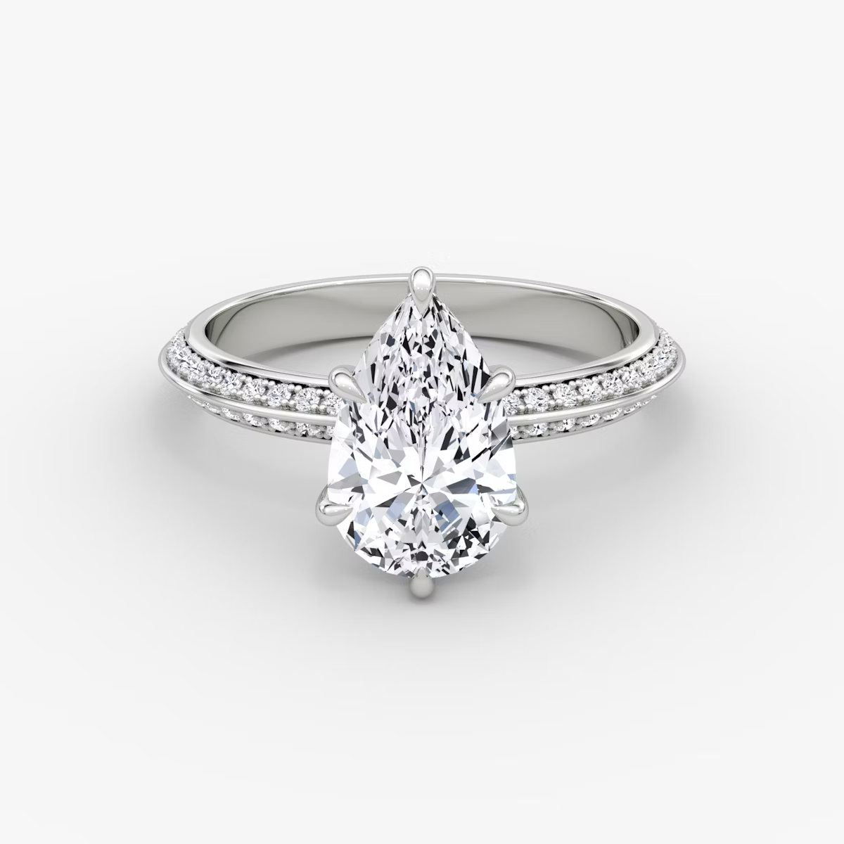 The Sculpted Pear Hidden Halo Diamond Ring with Pavé Setting