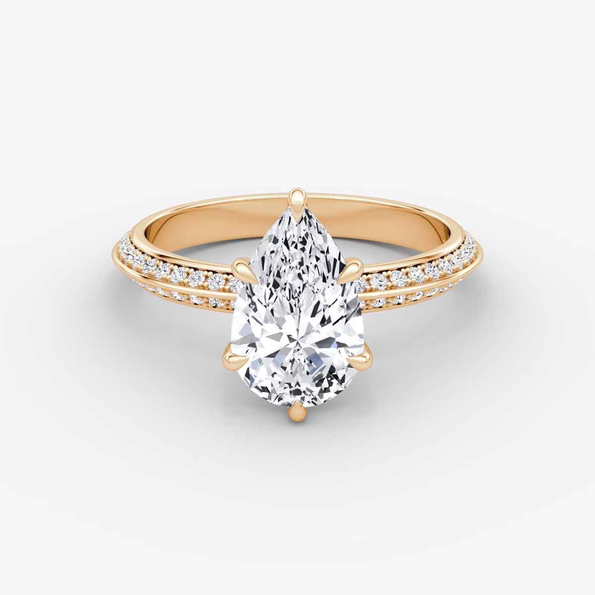 The Sculpted Pear Hidden Halo Diamond Ring with Pavé Setting