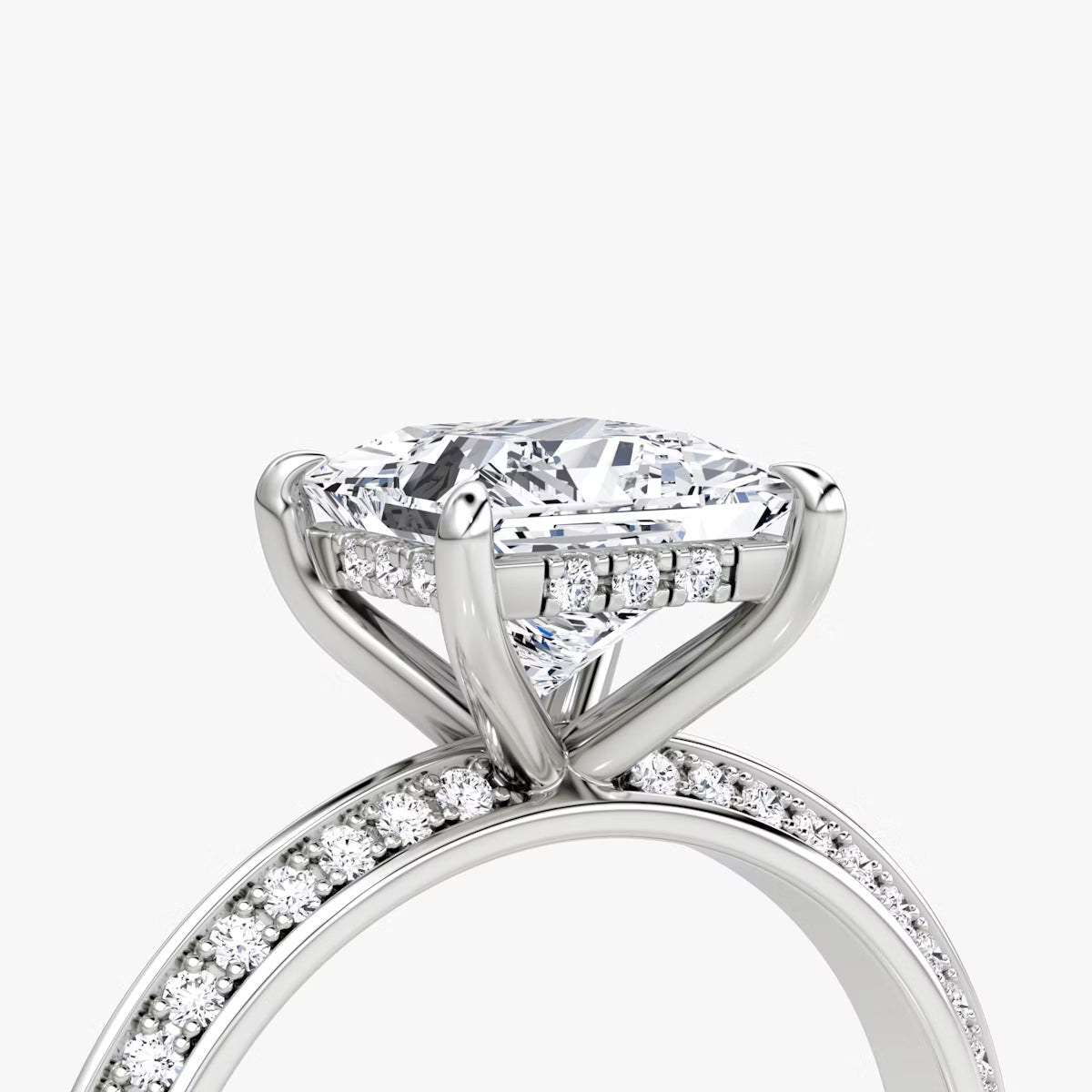 The Sculpted Princess Hidden Halo Diamond Ring with Pavé Setting