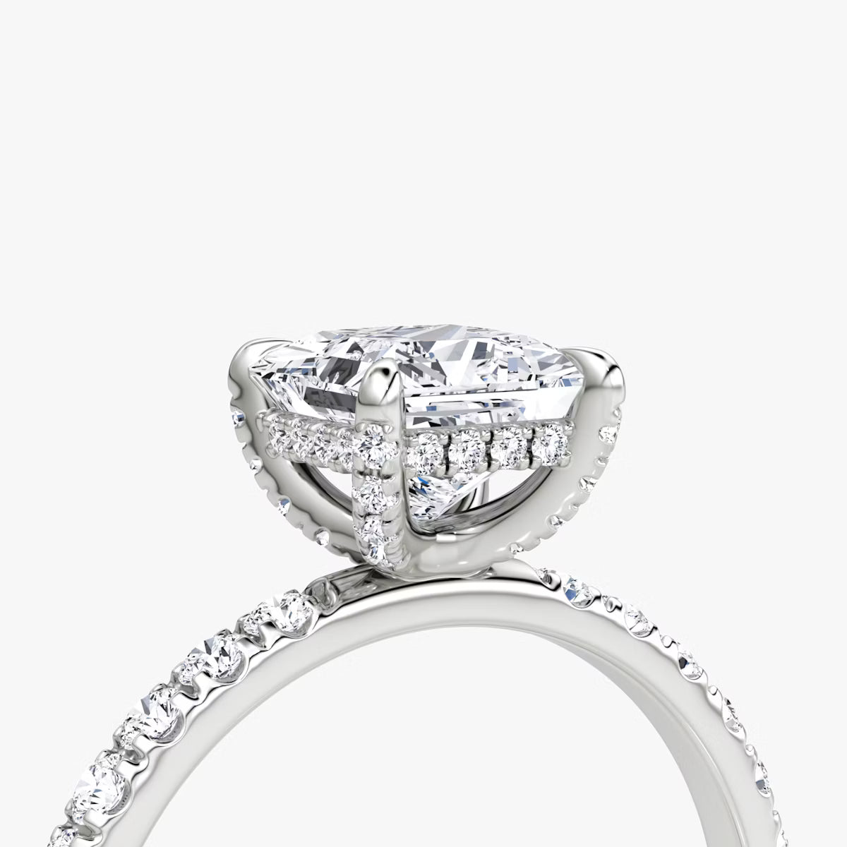 Princess Hidden Halo Diamond Ring with Pavé Setting and Prong-Set Accents