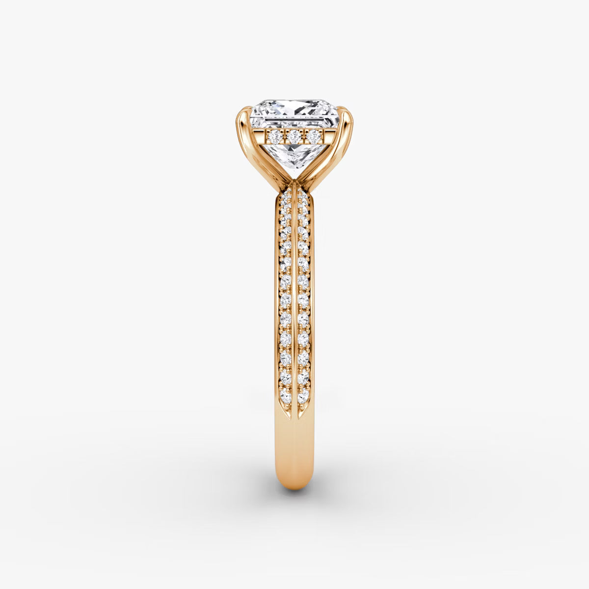 The Sculpted Princess Hidden Halo Diamond Ring with Pavé Setting