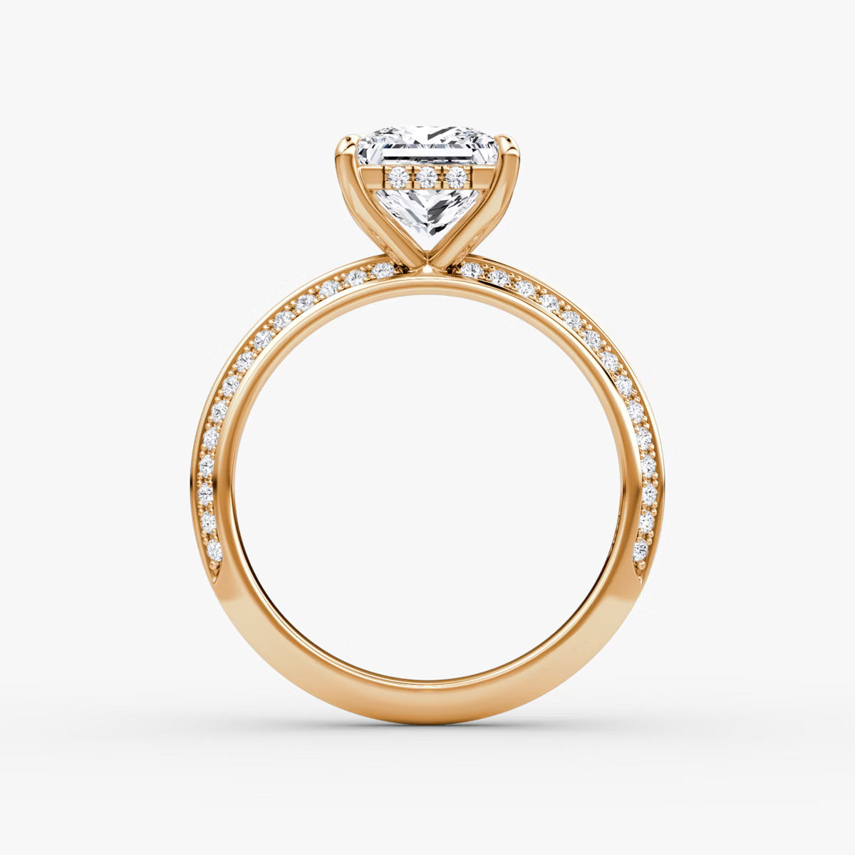 The Sculpted Princess Hidden Halo Diamond Ring with Pavé Setting