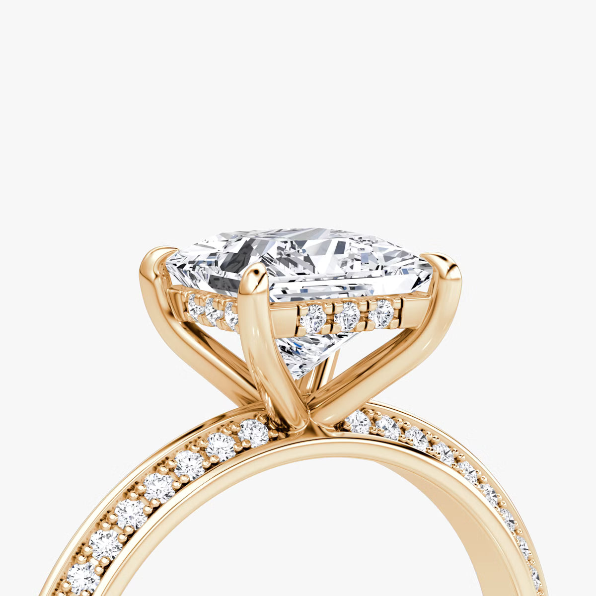 The Sculpted Princess Hidden Halo Diamond Ring with Pavé Setting