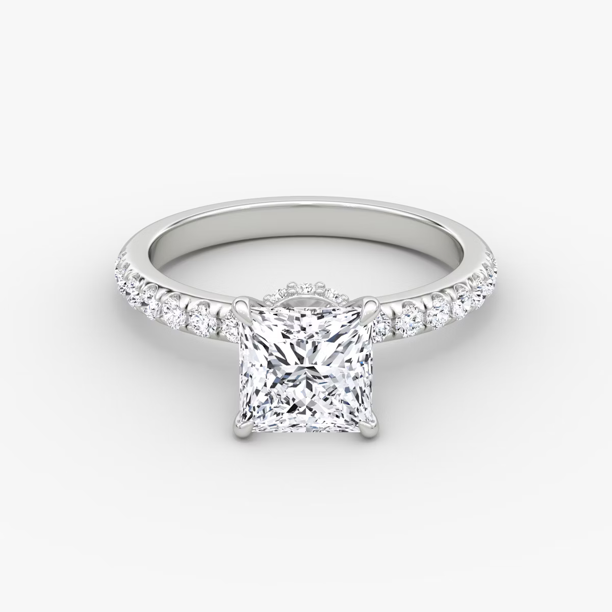 Princess Hidden Halo Diamond Ring with Pavé Setting
