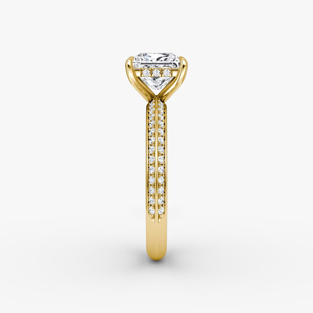 The Sculpted Princess Hidden Halo Diamond Ring with Pavé Setting