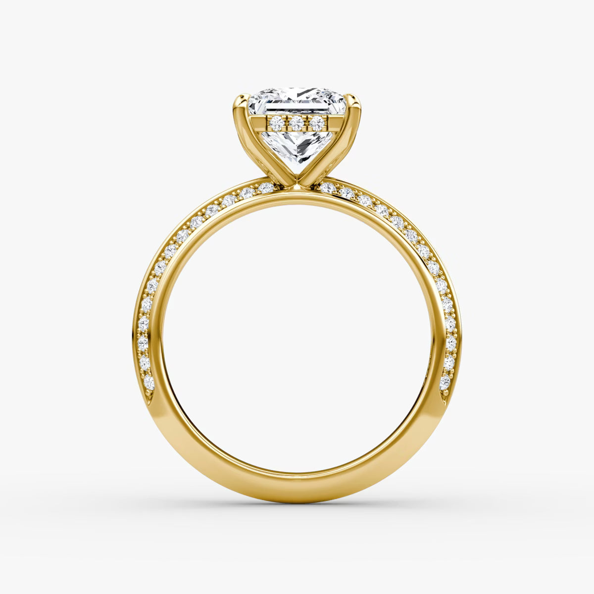 The Sculpted Princess Hidden Halo Diamond Ring with Pavé Setting