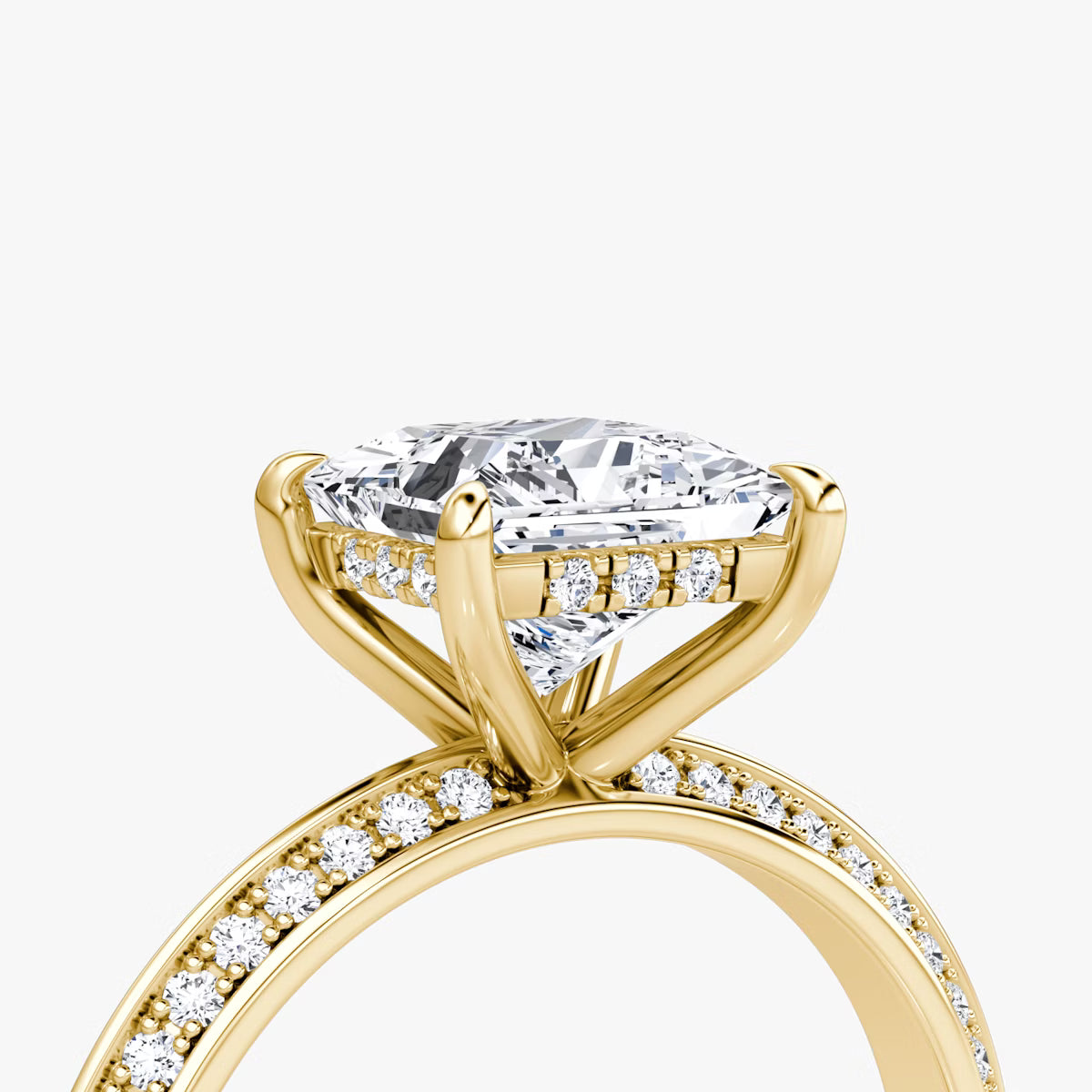 The Sculpted Princess Hidden Halo Diamond Ring with Pavé Setting