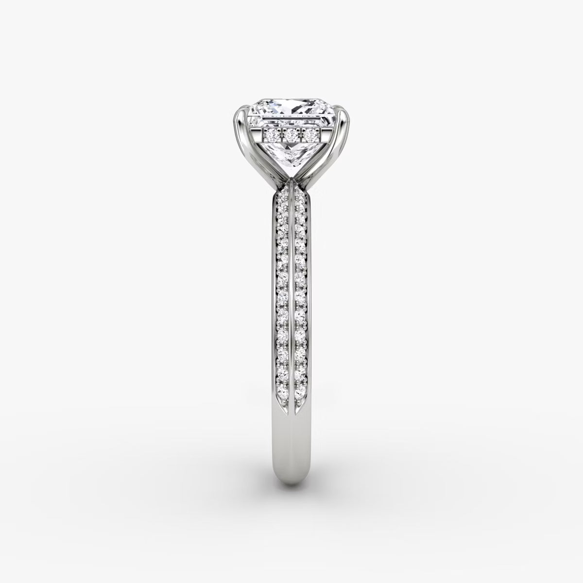 The Sculpted Princess Hidden Halo Diamond Ring with Pavé Setting