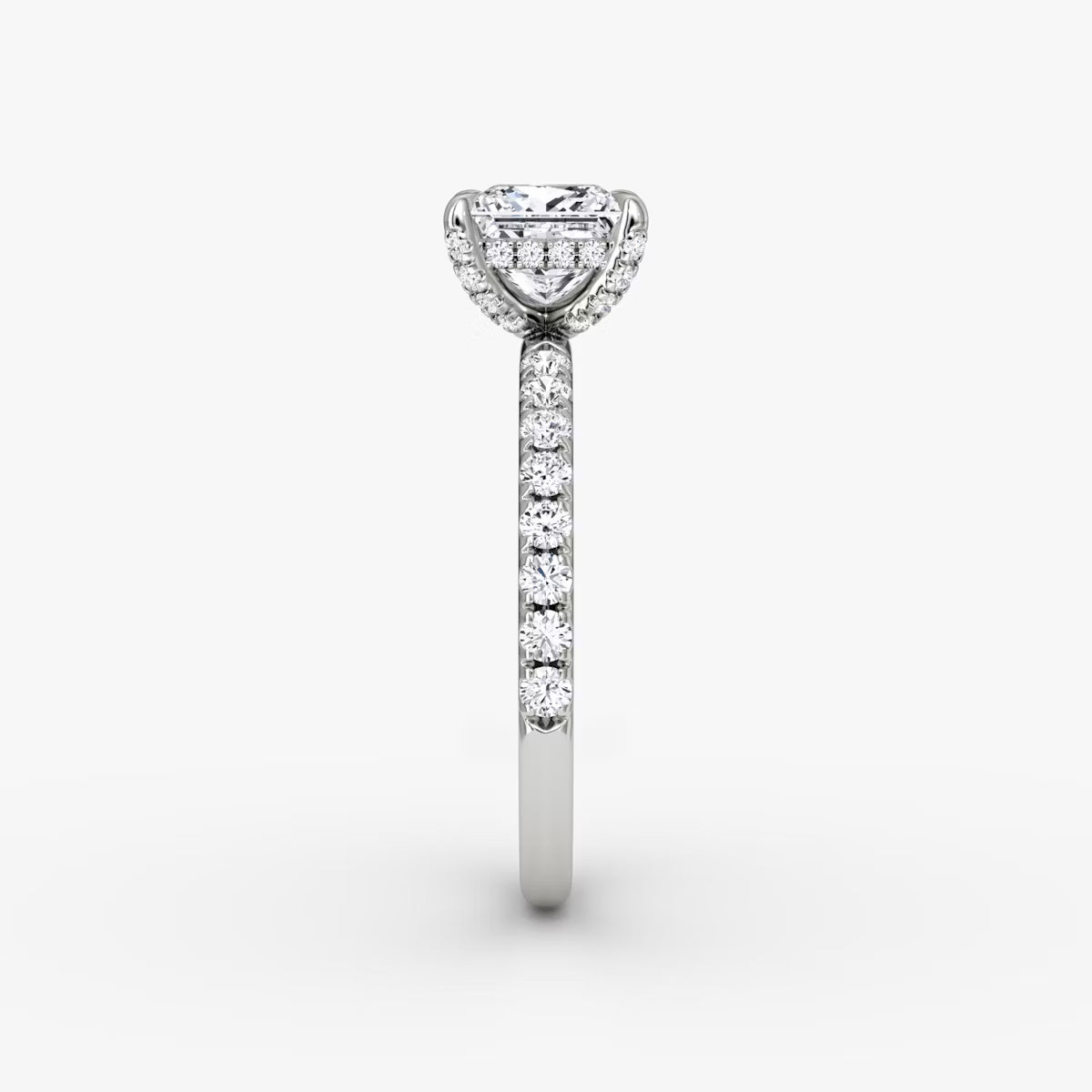 Princess Hidden Halo Diamond Ring with Pavé Setting and Prong-Set Accents
