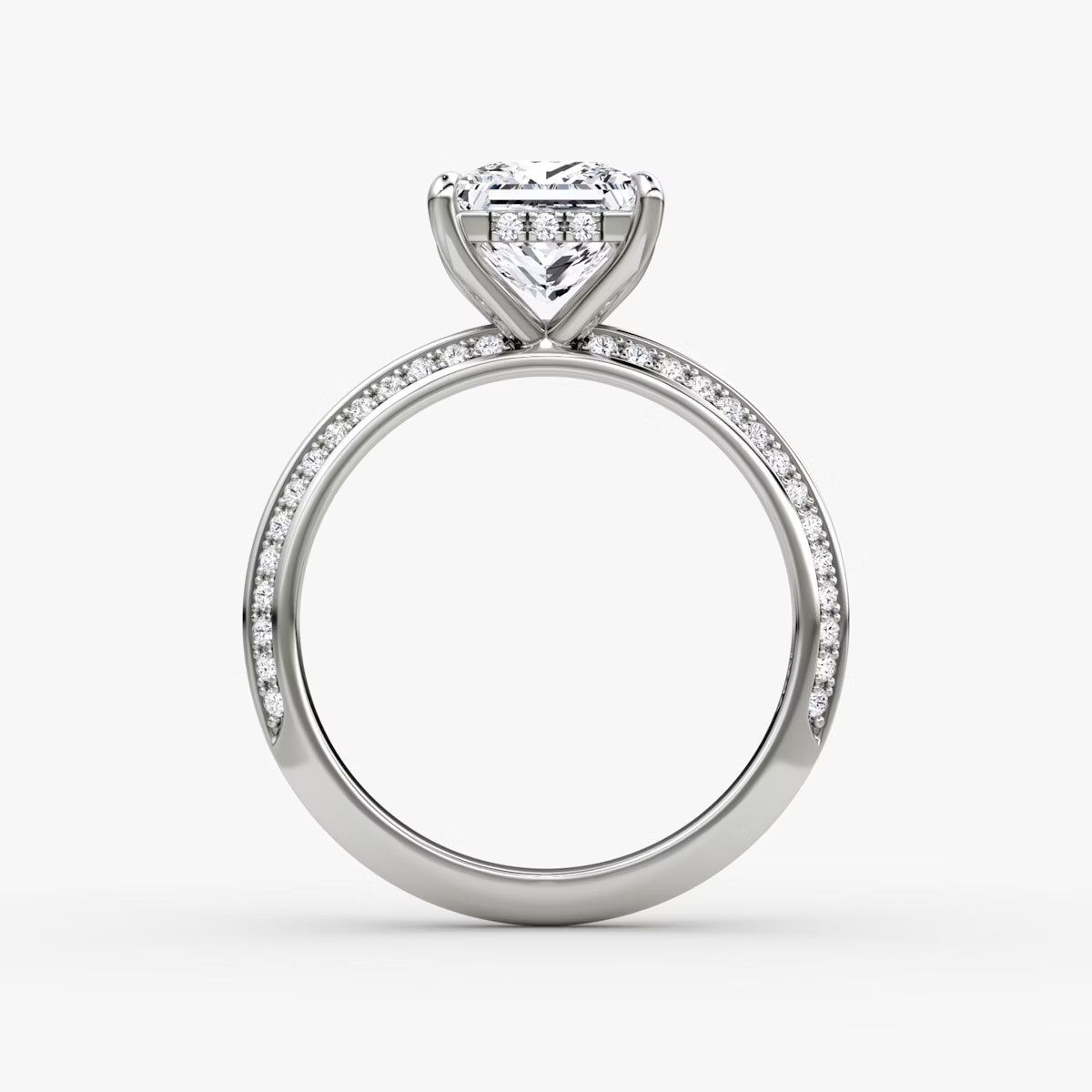 The Sculpted Princess Hidden Halo Diamond Ring with Pavé Setting