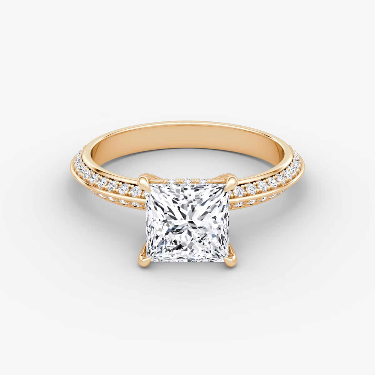 The Sculpted Princess Hidden Halo Diamond Ring with Pavé Setting
