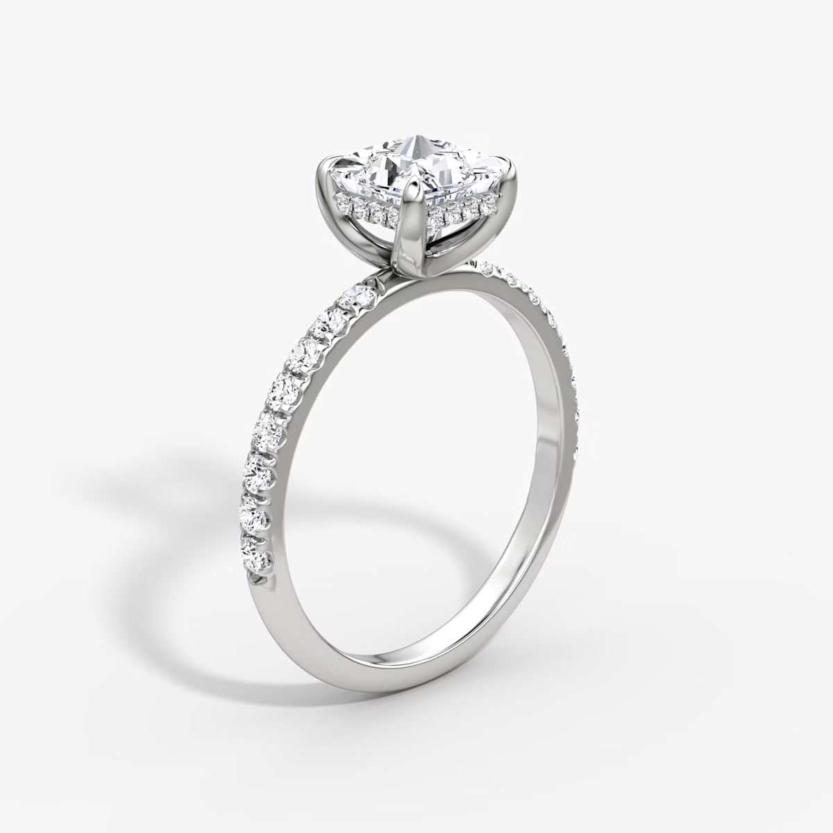 Princess Hidden Halo Diamond Ring with Pavé Setting
