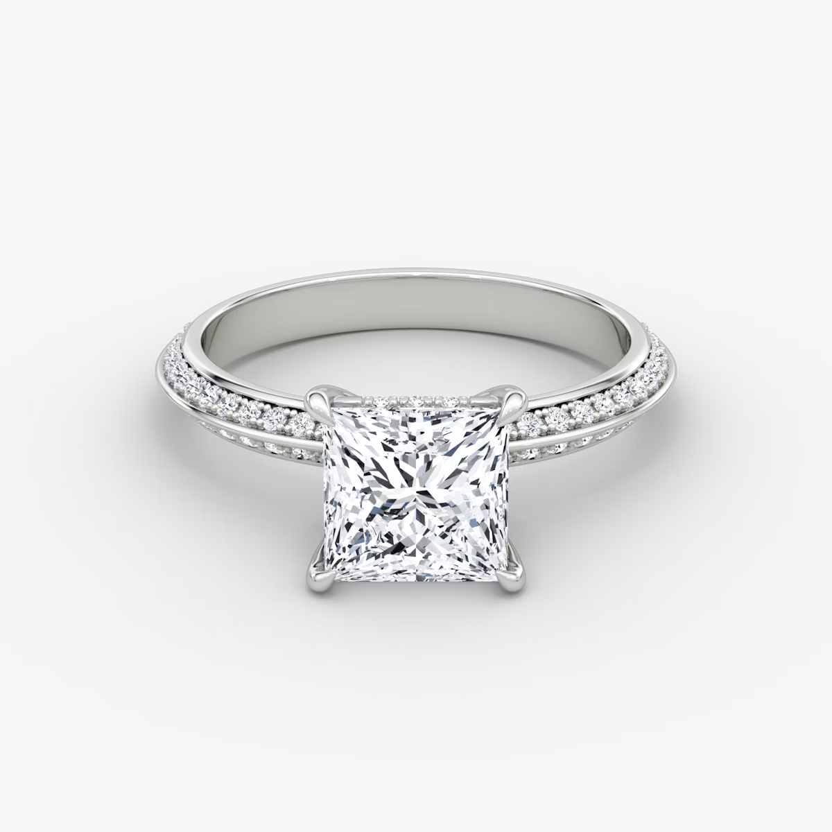 The Sculpted Princess Hidden Halo Diamond Ring with Pavé Setting