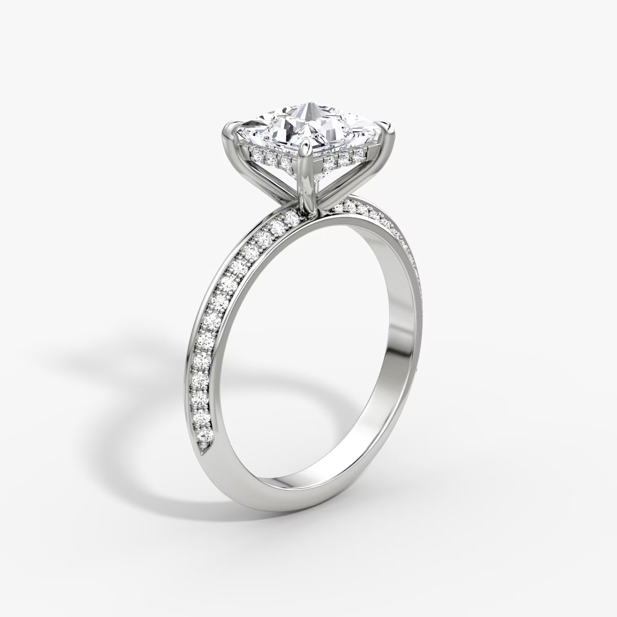 The Sculpted Princess Hidden Halo Diamond Ring with Pavé Setting